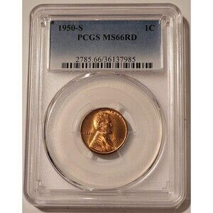 1950 S Lincoln Wheat Cent MS66 RED PCGS